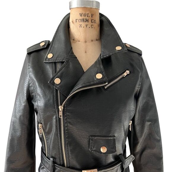 Black Faux Leather Biker Jacket with Belt
Size S - Picture 2 of 6